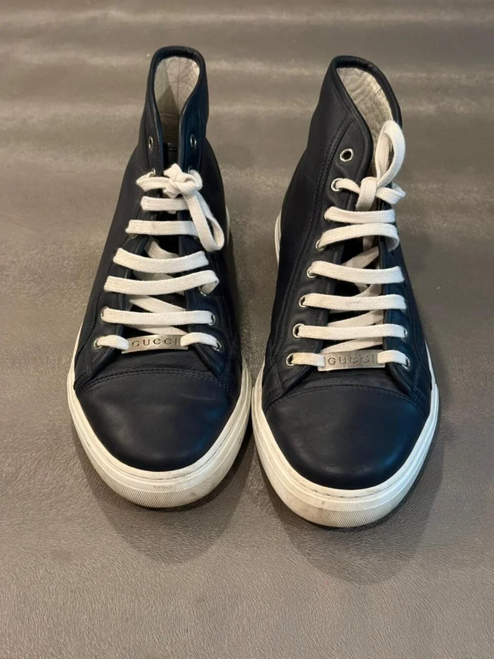 Authentic Gucci Men's Blue Leather High Top Sneakers